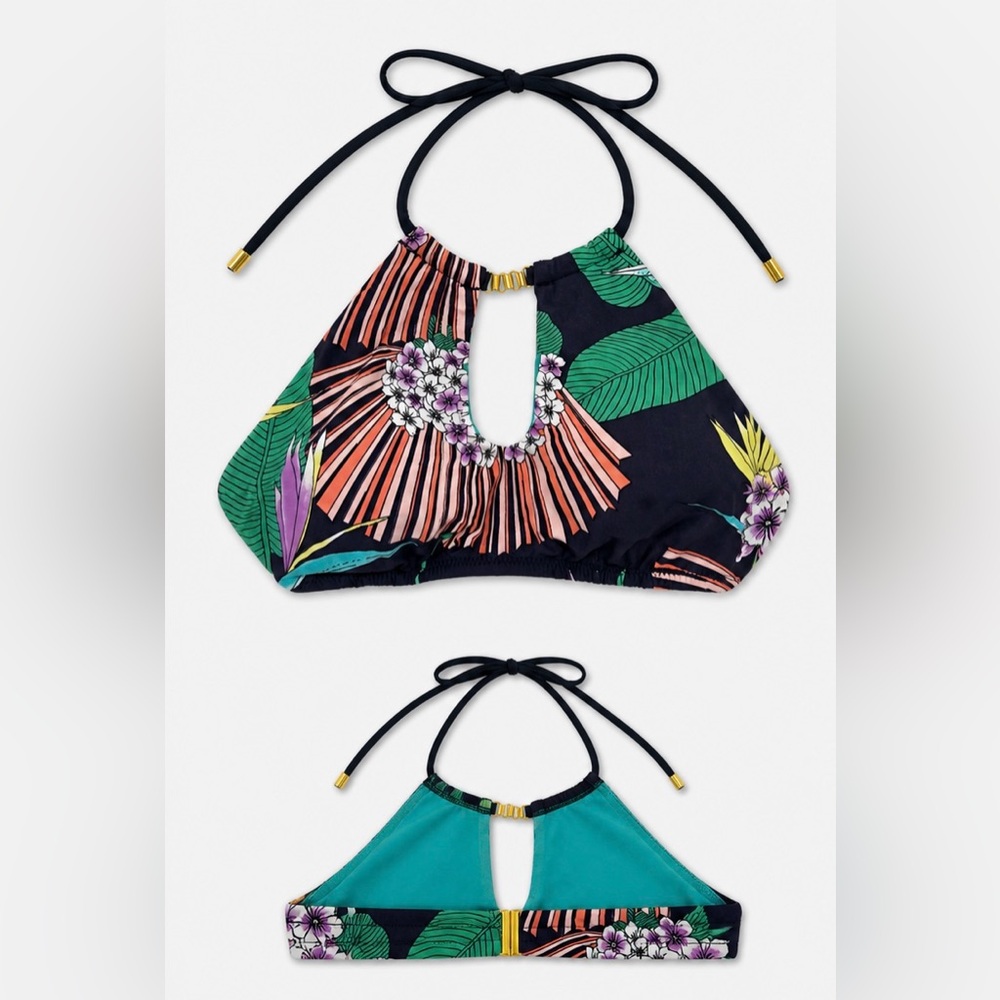 Trina Turk Bikini Top Size 2 Tropical Halter Swim Top